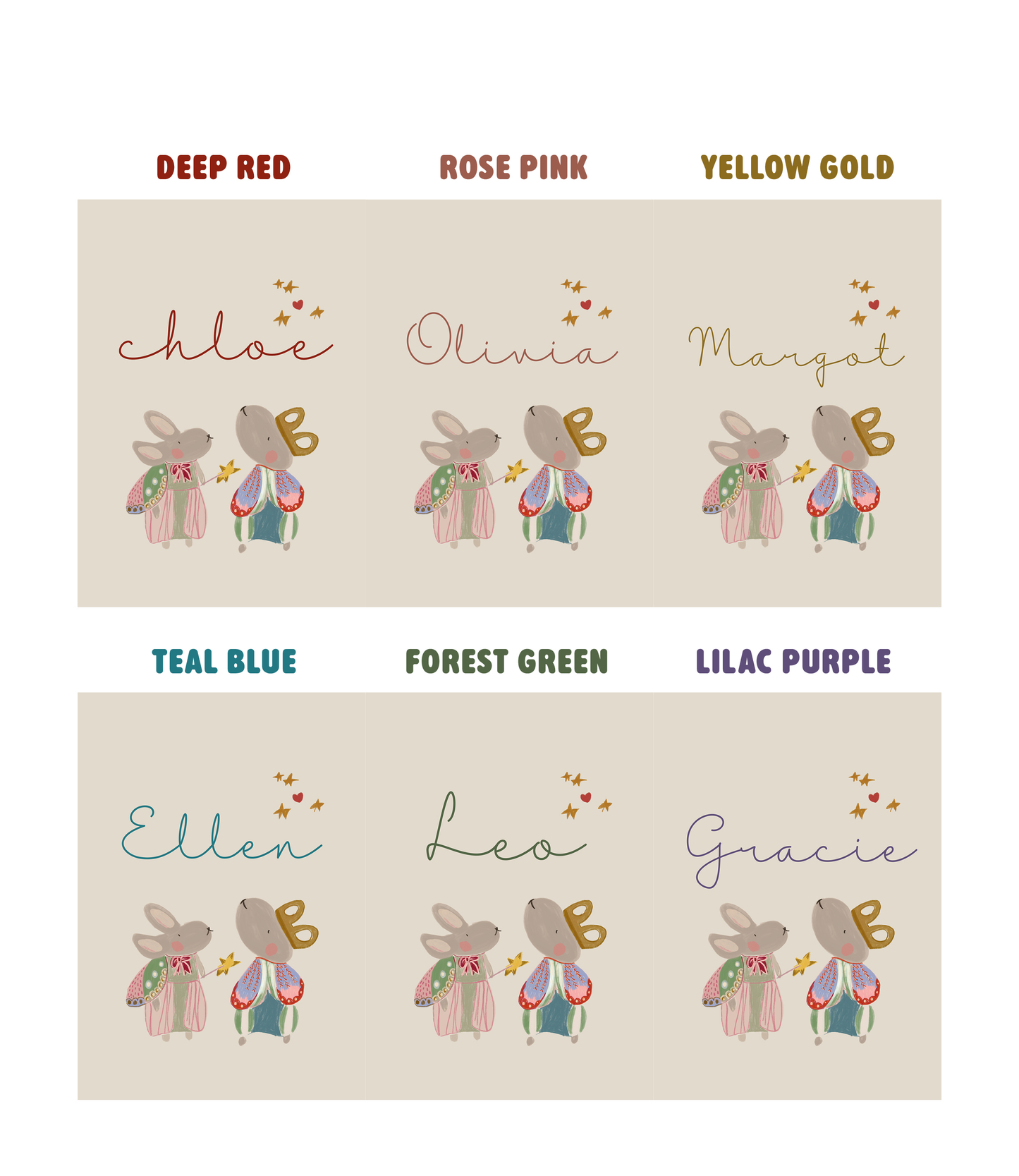 Hand Illustrated Bunny Nursery Art Print, Custom Name, Boho Decor