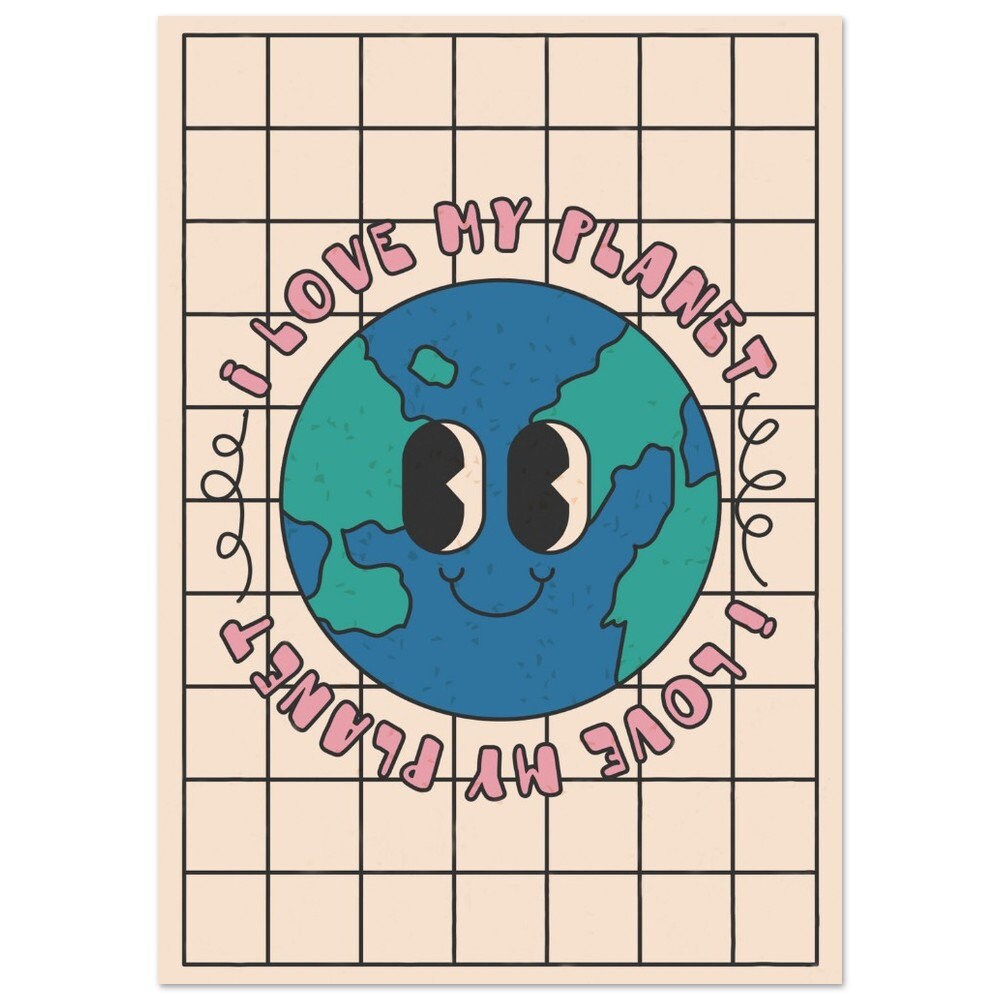 I Love My Planet Print: Checkered Kids Room Wall Art