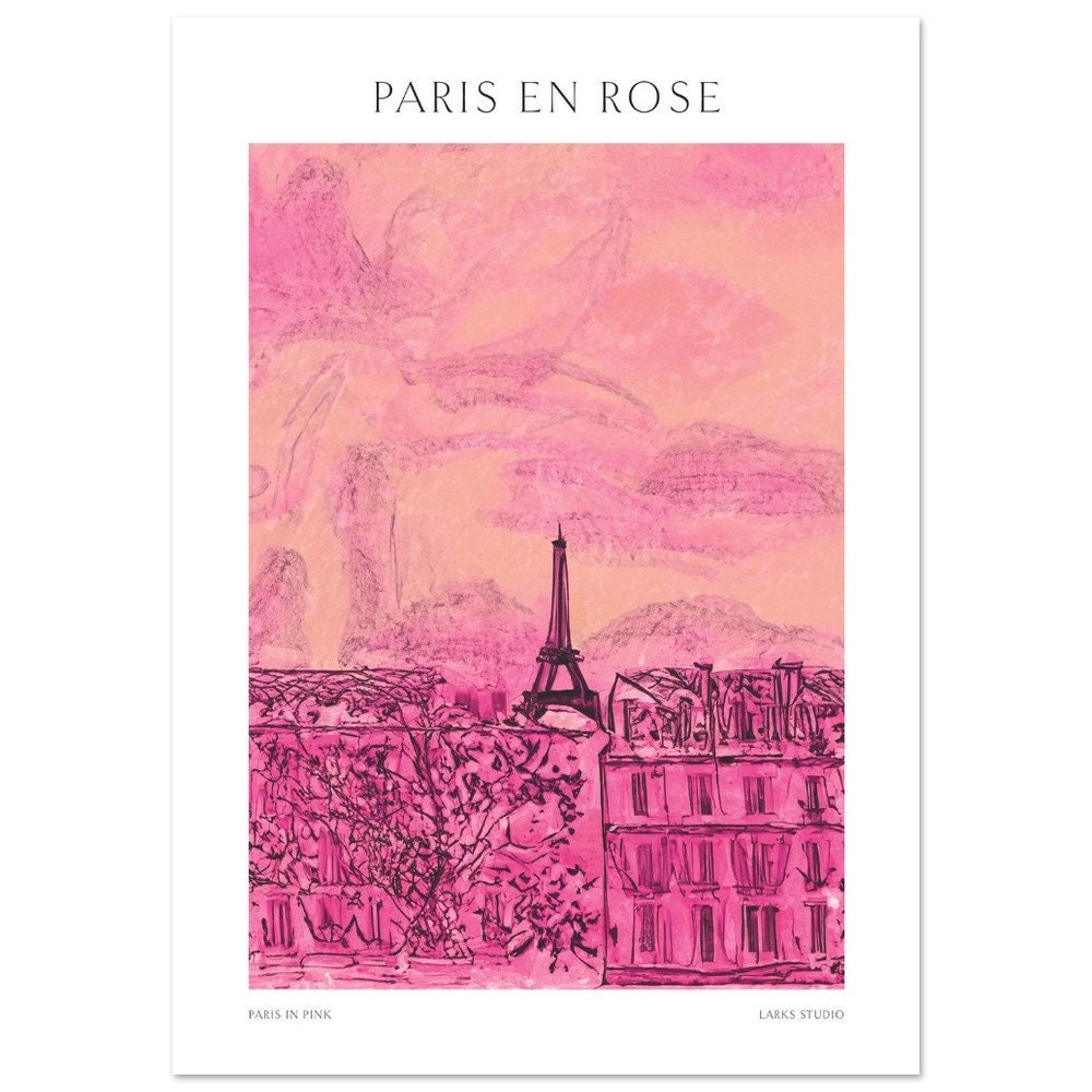 Paris En Rose Print: Sketched Paris Travel Poster