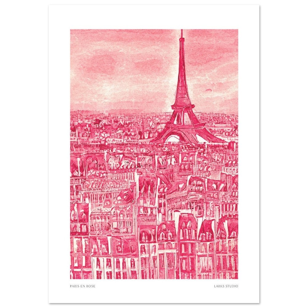 Pink Paris Art Print: Sketched Eiffel Tower Travel Poster