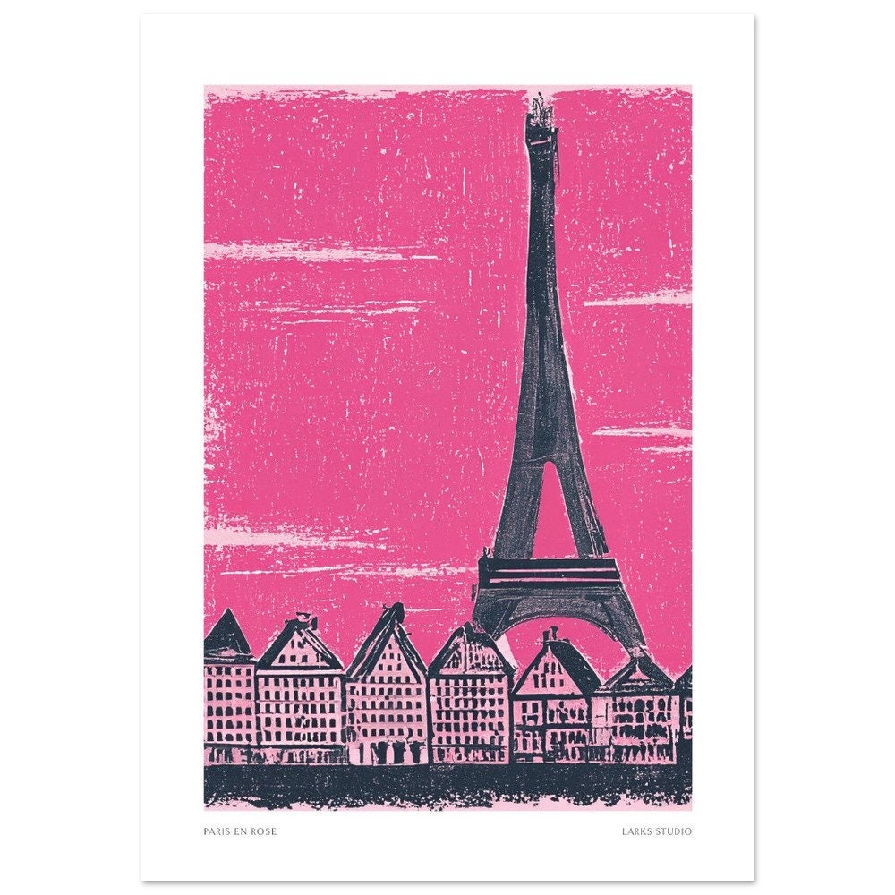 Paris En Rose Print: Eiffel Tower Sketched Art