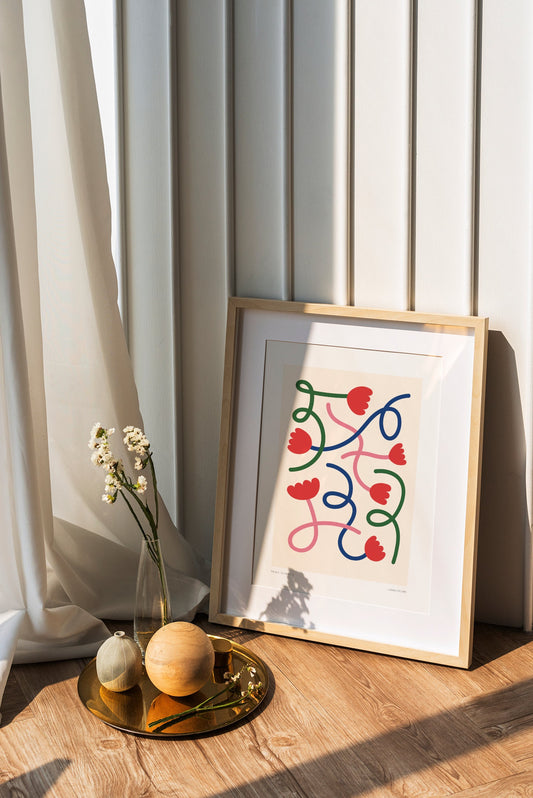Abstract Floral Print: Colorful Twisting Stems, Boho Wall Art