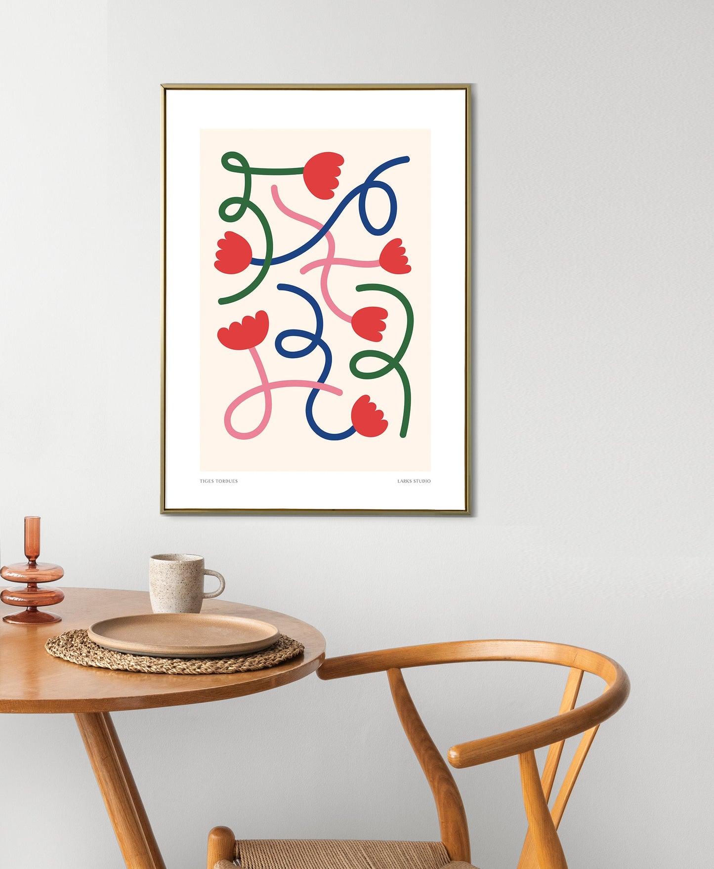 Abstract Floral Print: Colorful Twisting Stems, Boho Wall Art