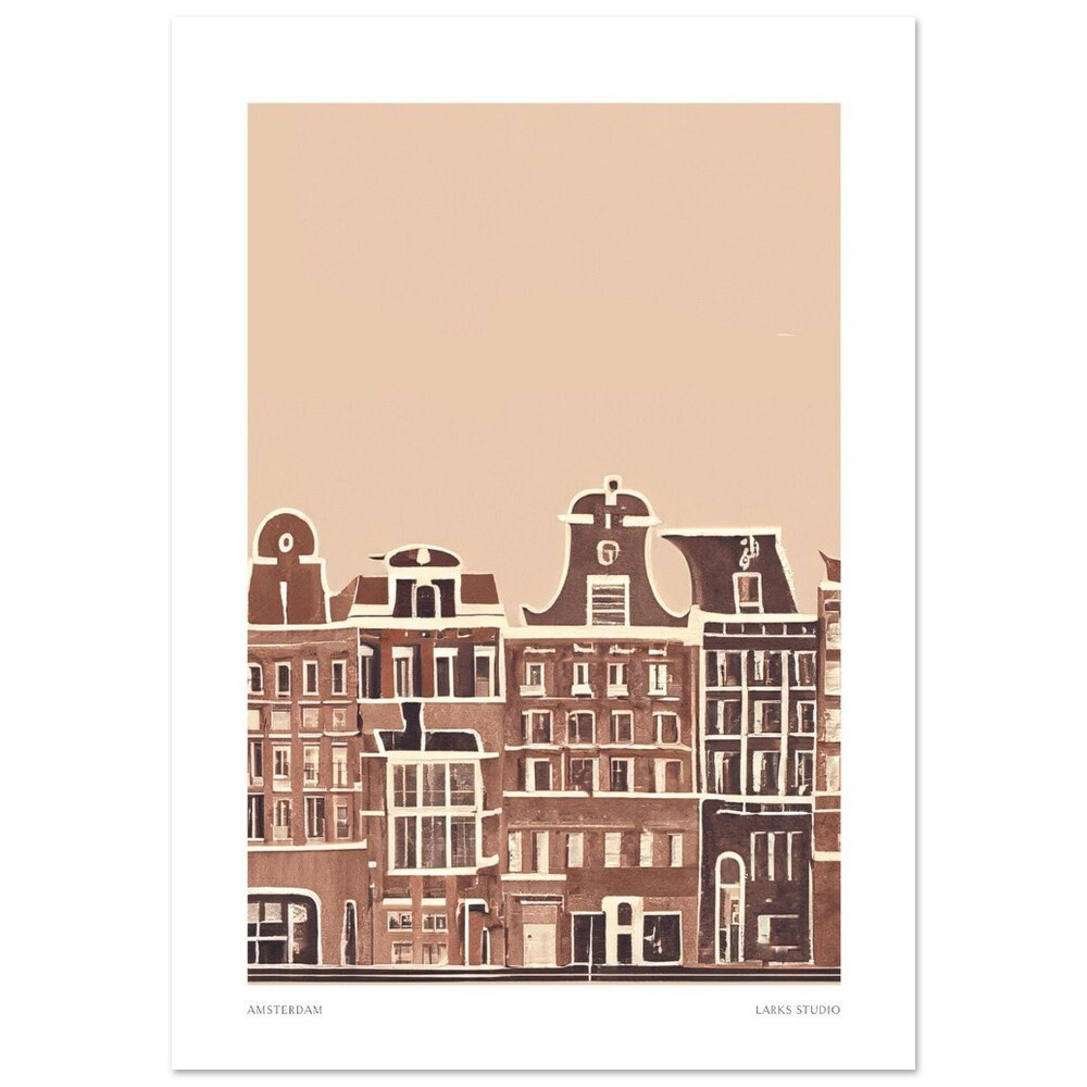 Neutral Amsterdam Art Print: Sketched Holland Travel Poster