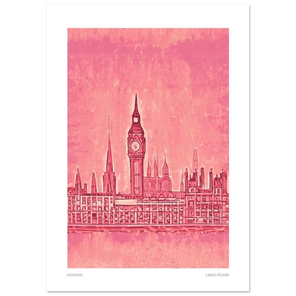 Pink London Art Print: Sketched Travel Poster