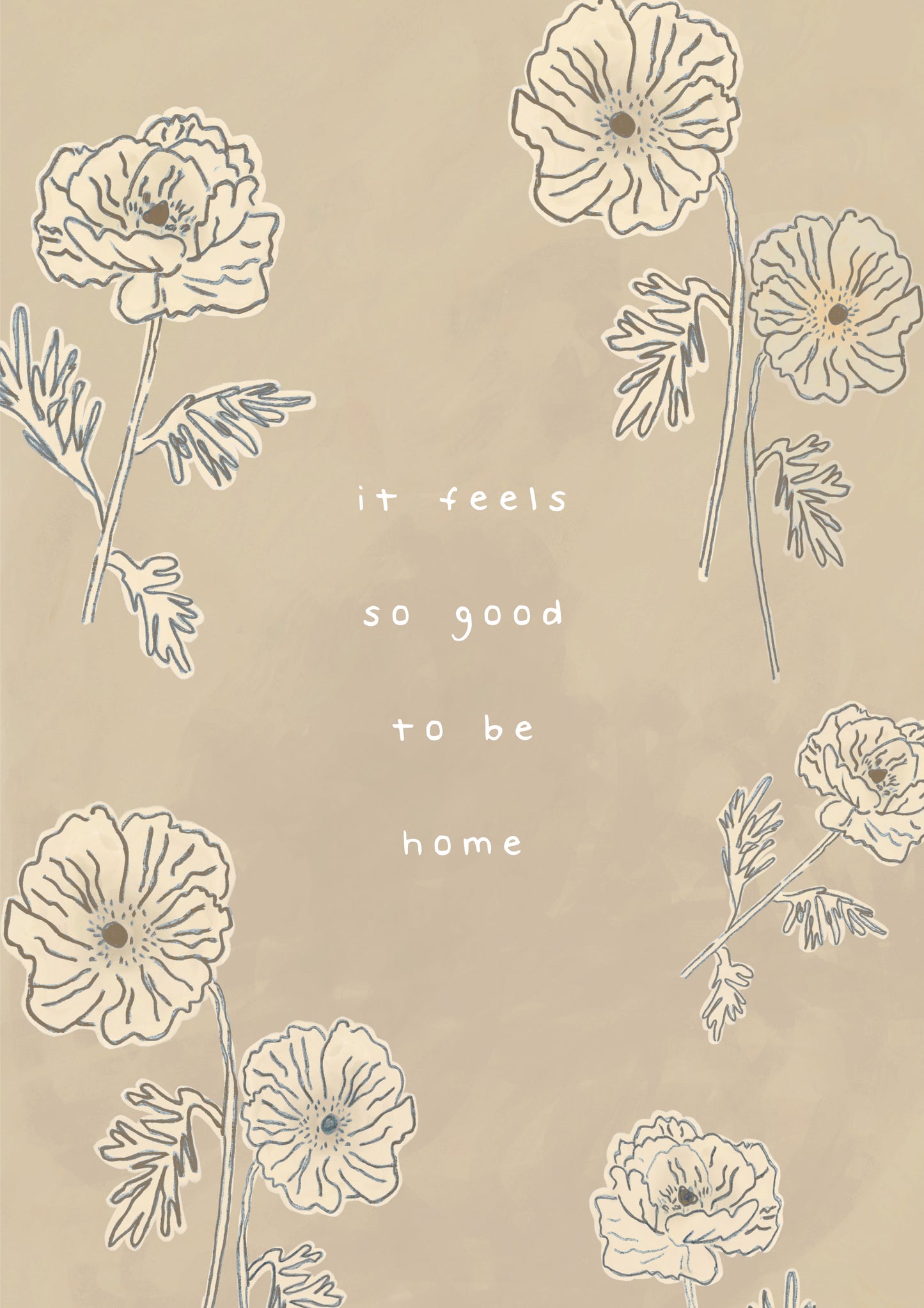 Botanical Quote Print, Beige Neutral Floral Wall Art