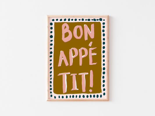 Bon Appetit Kitchen Print | Modern Abstract Dining Room Wall Art