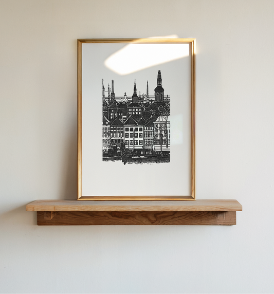 Copenhagen Art Print: Sketched Danish Cityscape, Travel Poster