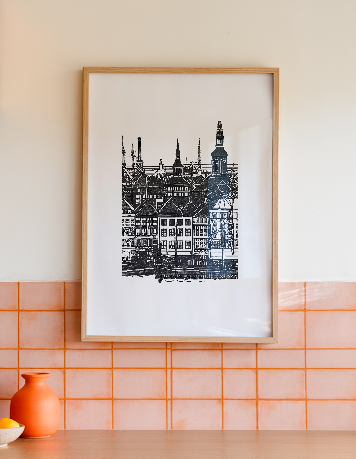 Copenhagen Art Print: Sketched Danish Cityscape, Travel Poster