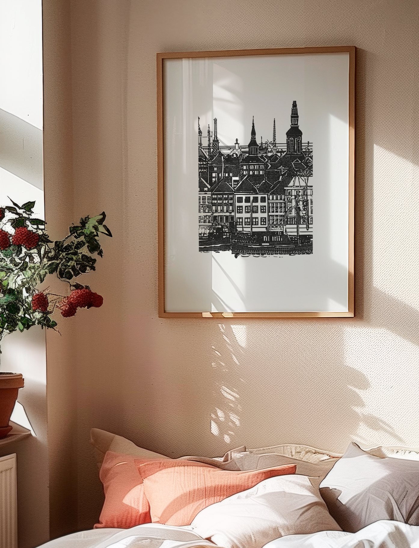 Copenhagen Art Print: Sketched Danish Cityscape, Travel Poster