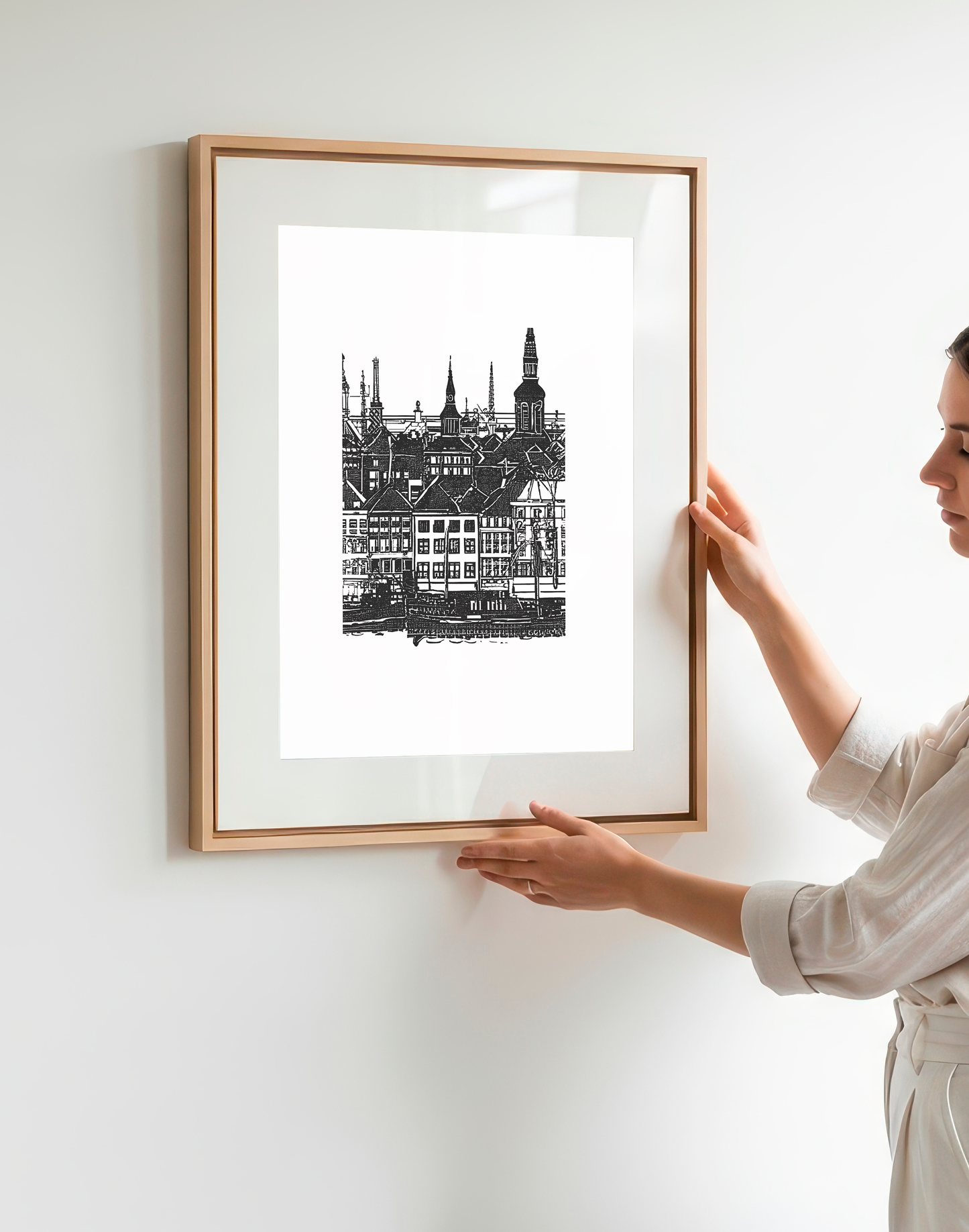 Copenhagen Art Print: Sketched Danish Cityscape, Travel Poster