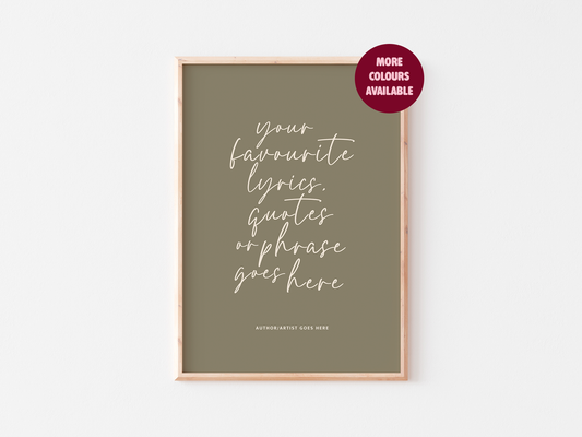Personalised Quote Wall Art Print | Custom Lyrics or Phrase Typography Poster
