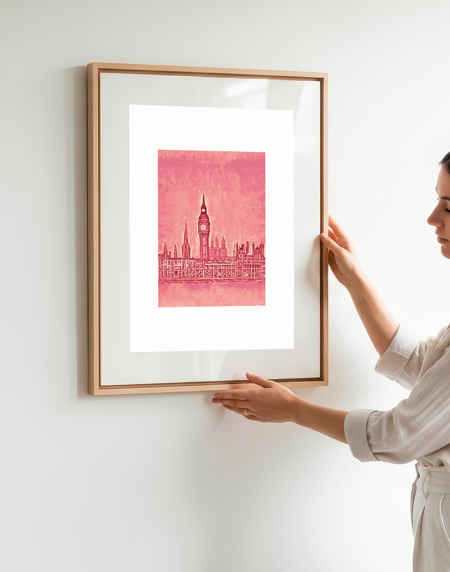 Pink London Art Print: Sketched Travel Poster