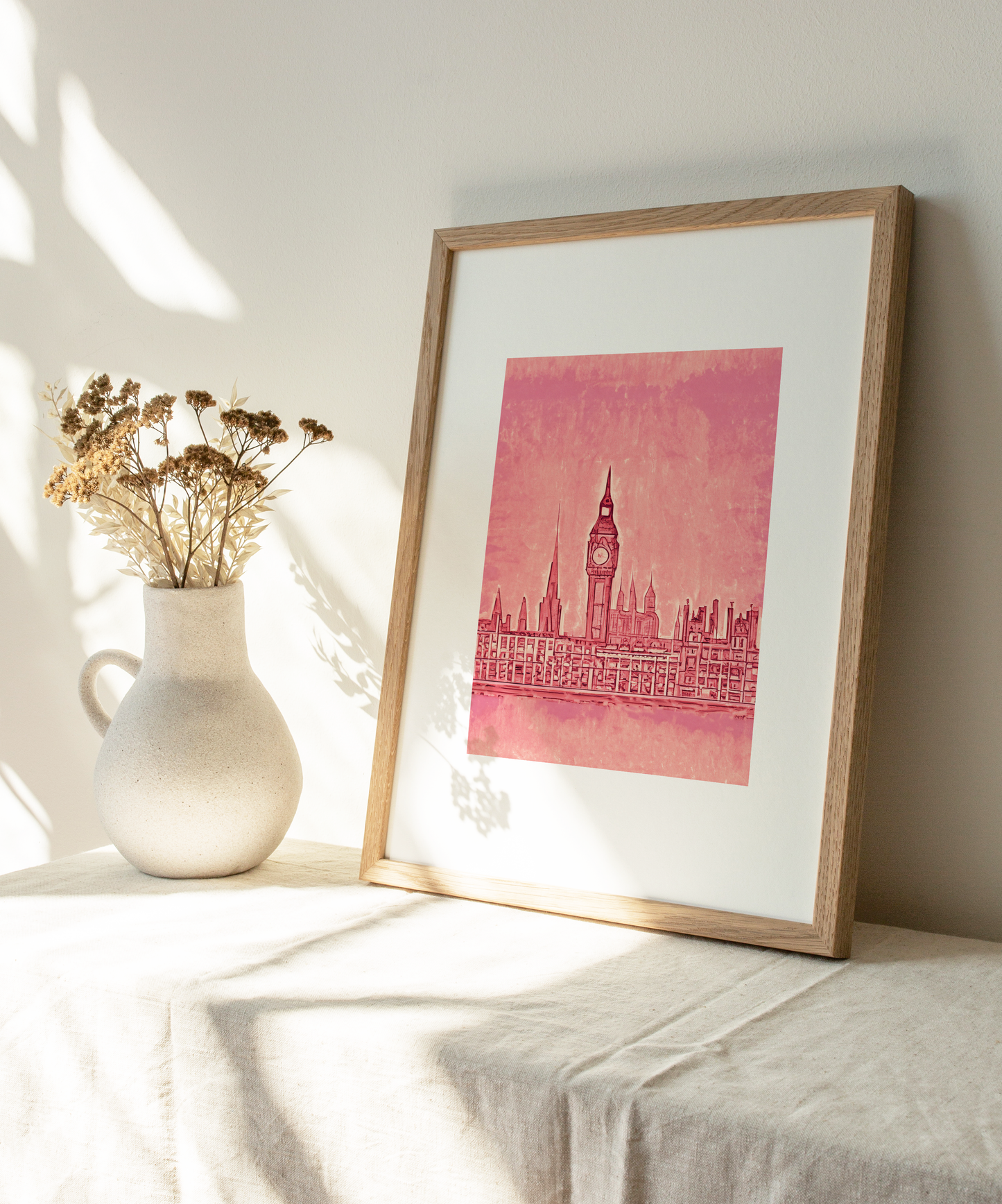 Pink London Art Print: Sketched Travel Poster