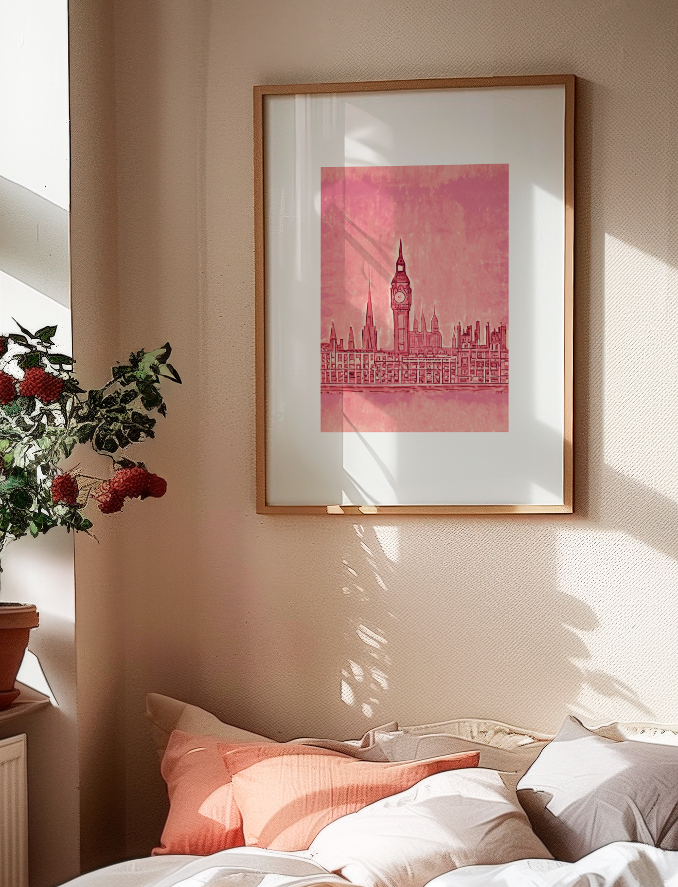 Pink London Art Print: Sketched Travel Poster