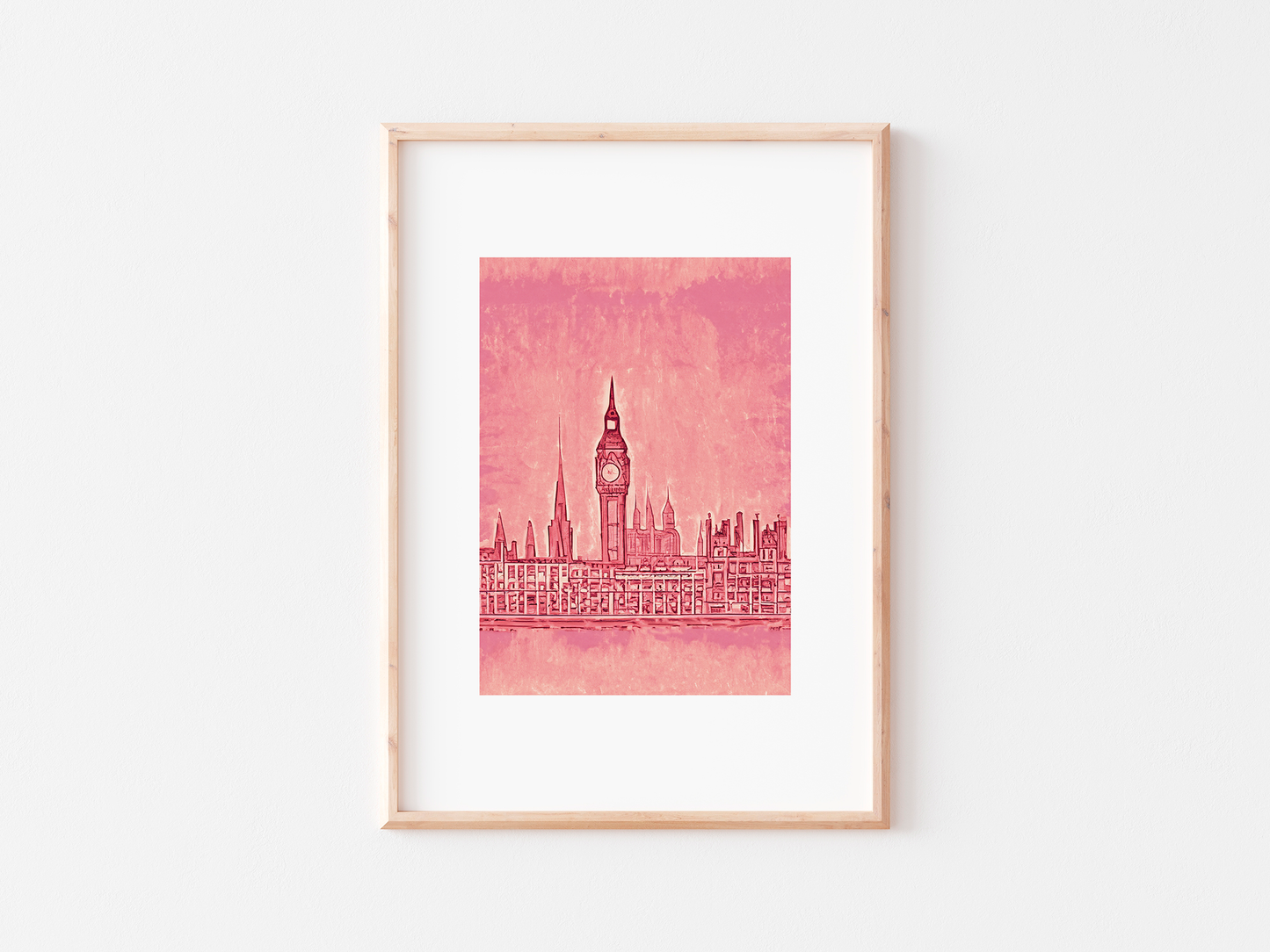 Pink London Art Print: Sketched Travel Poster