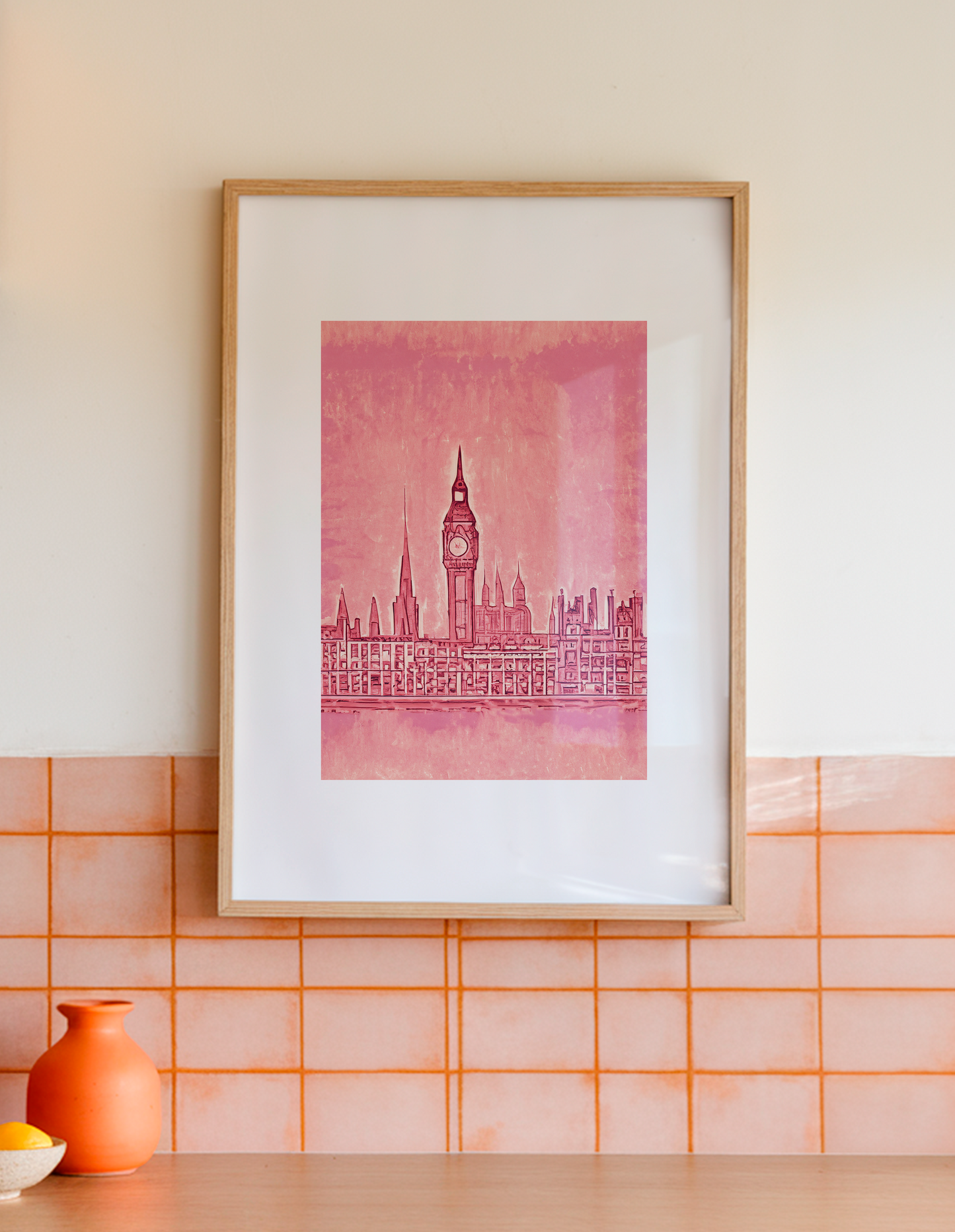 Pink London Art Print: Sketched Travel Poster