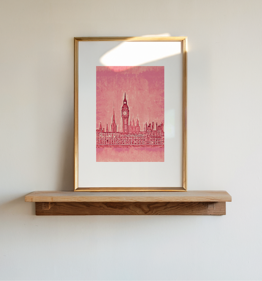 Pink London Art Print: Sketched Travel Poster