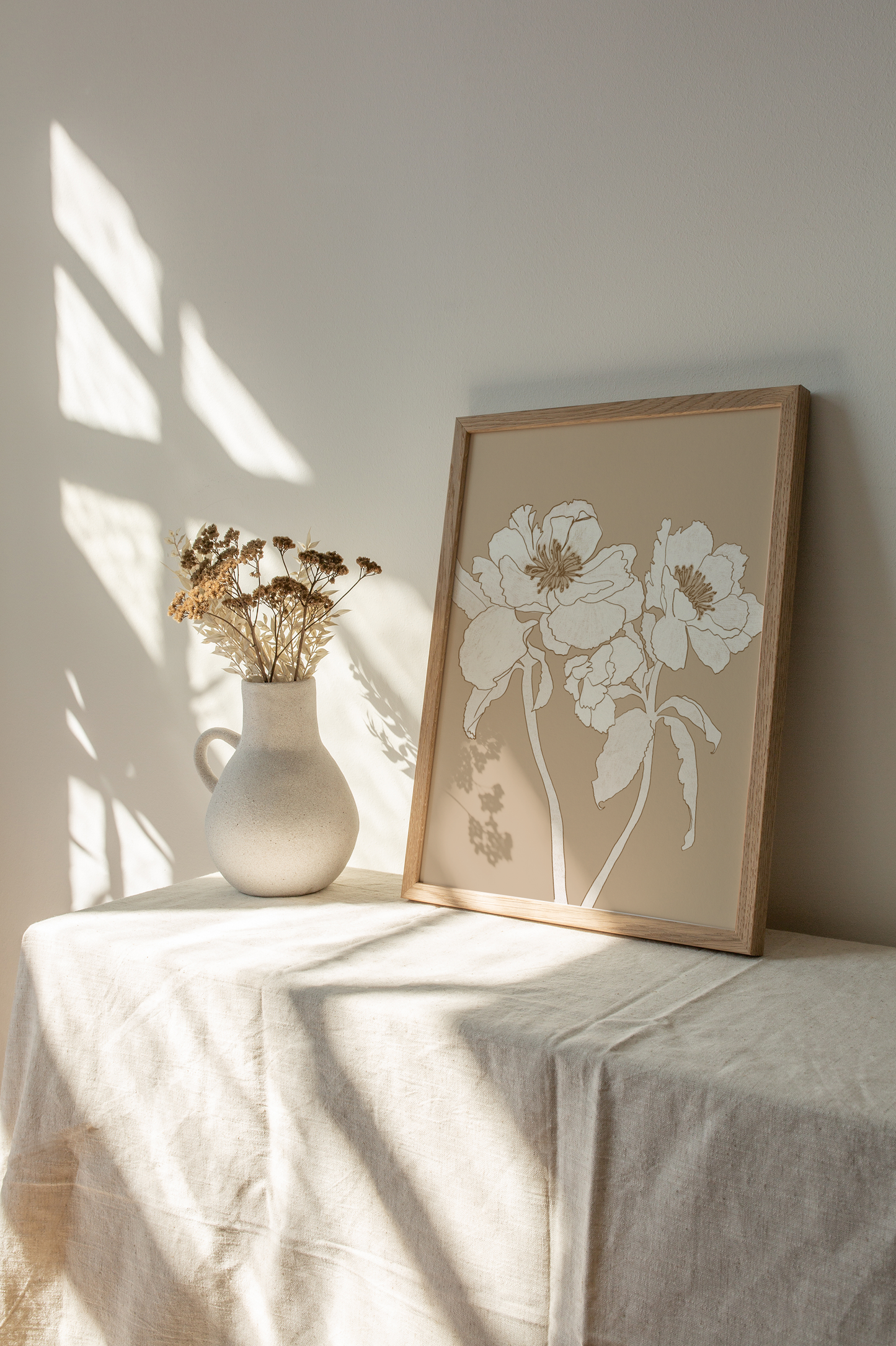 Monotone Neutral Botanical Line Art Print