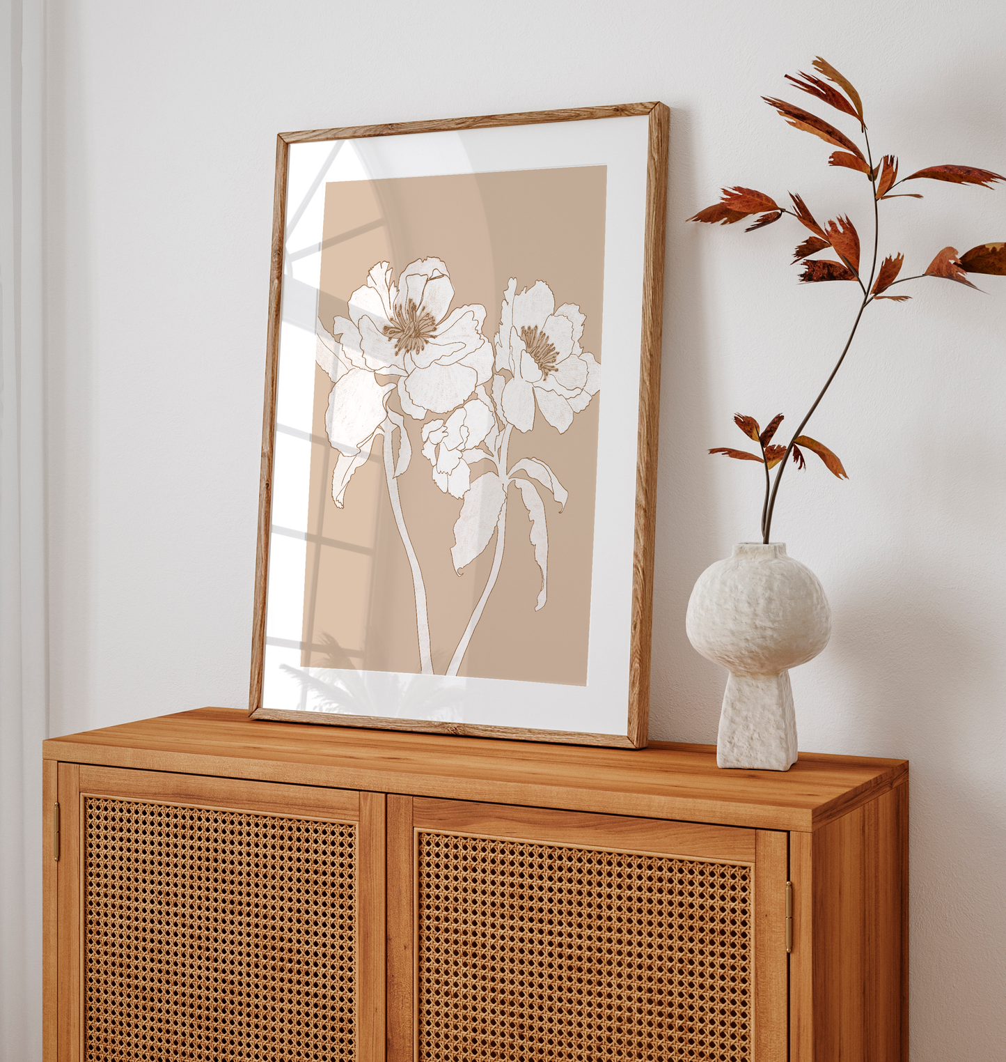 Monotone Neutral Botanical Line Art Print