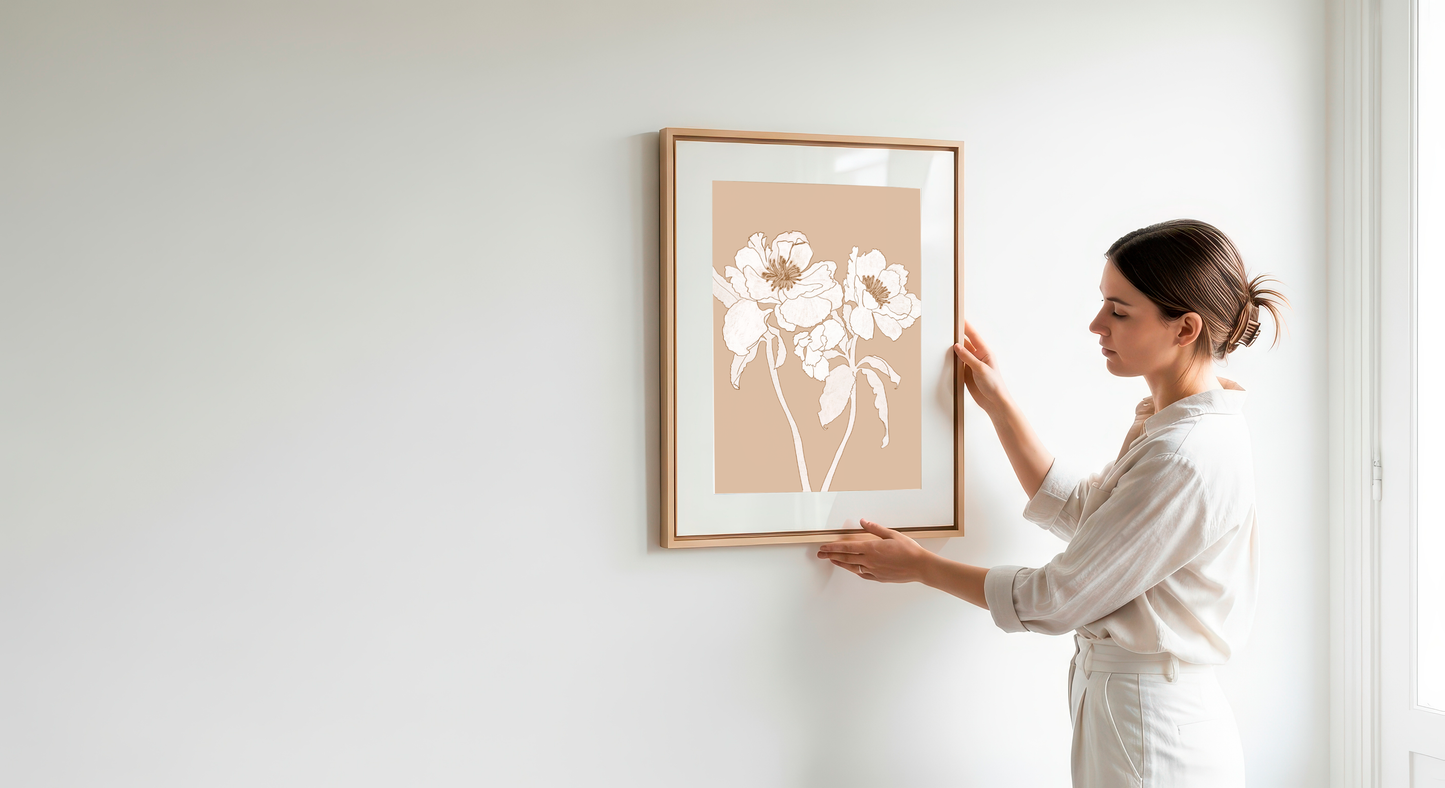 Monotone Neutral Botanical Line Art Print