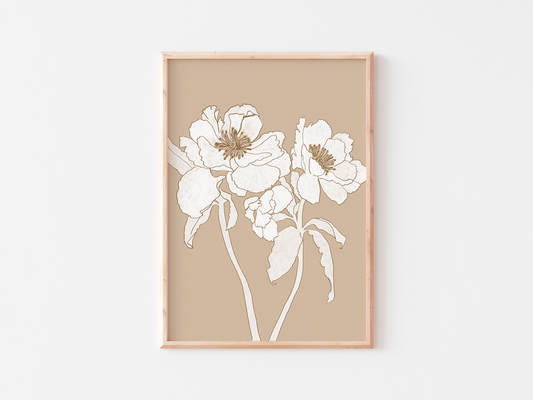 Monotone Neutral Botanical Line Art Print