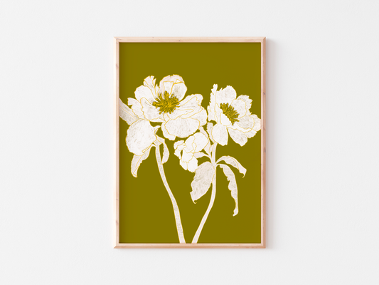 Monotone Green Botanical Line Art Print