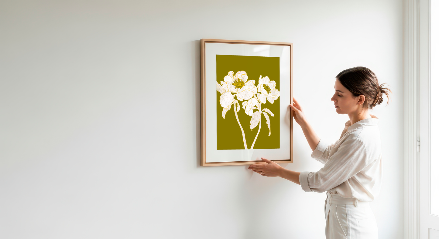 Monotone Green Botanical Line Art Print