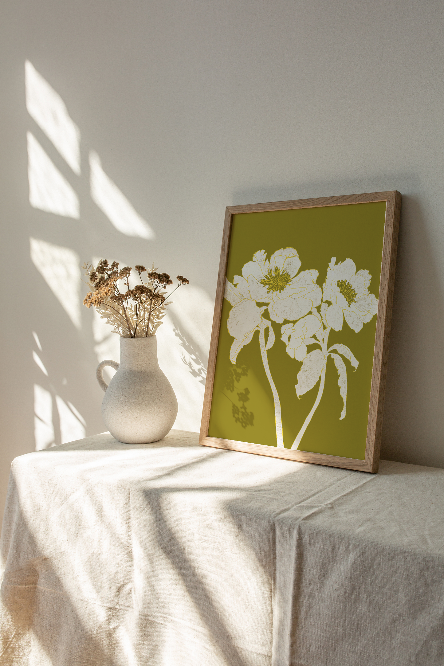 Monotone Green Botanical Line Art Print