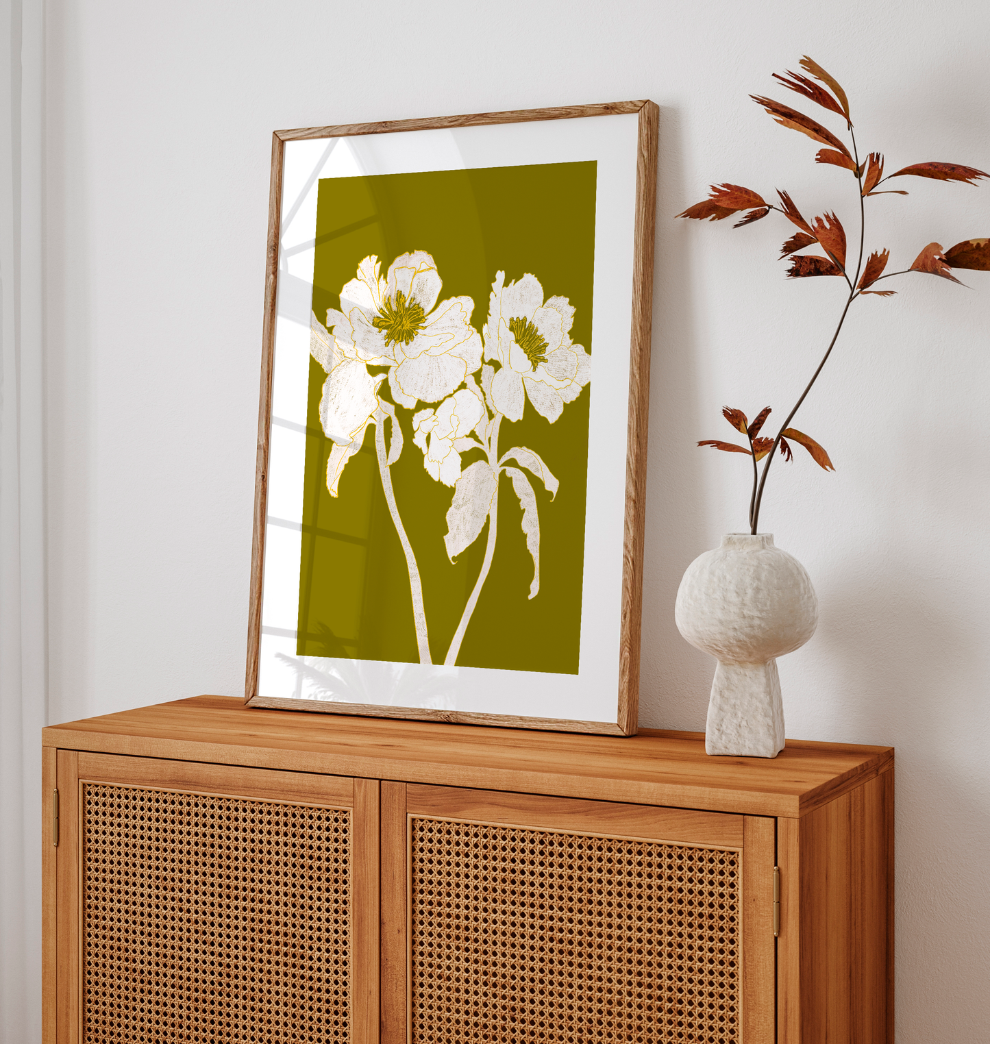 Monotone Green Botanical Line Art Print
