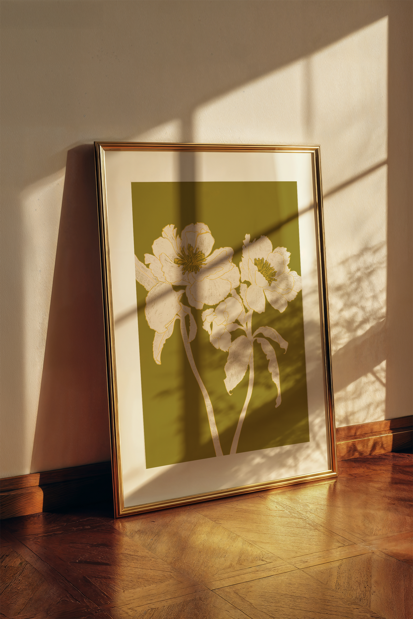 Monotone Green Botanical Line Art Print