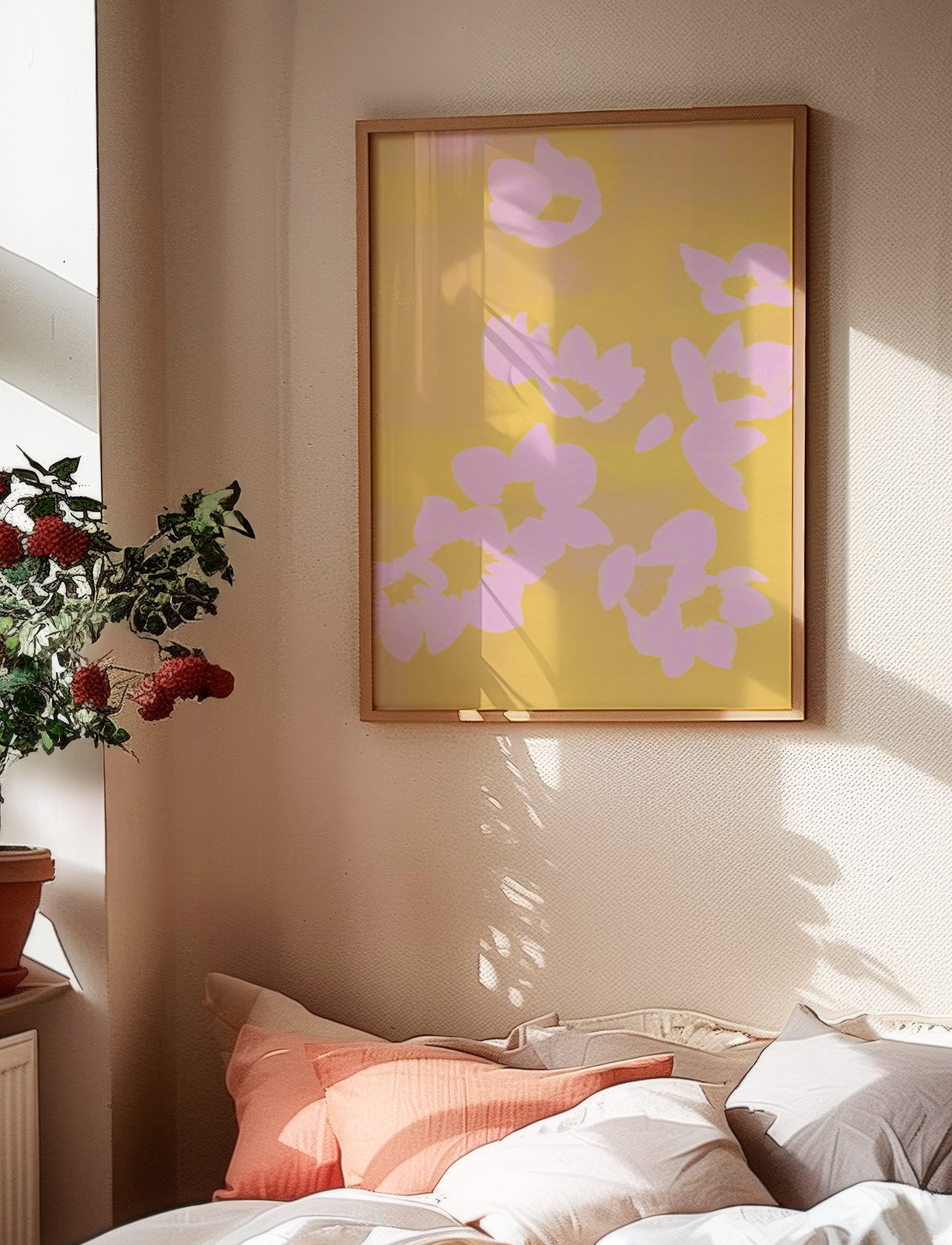 Pastel Yellow Floral Abstract Print