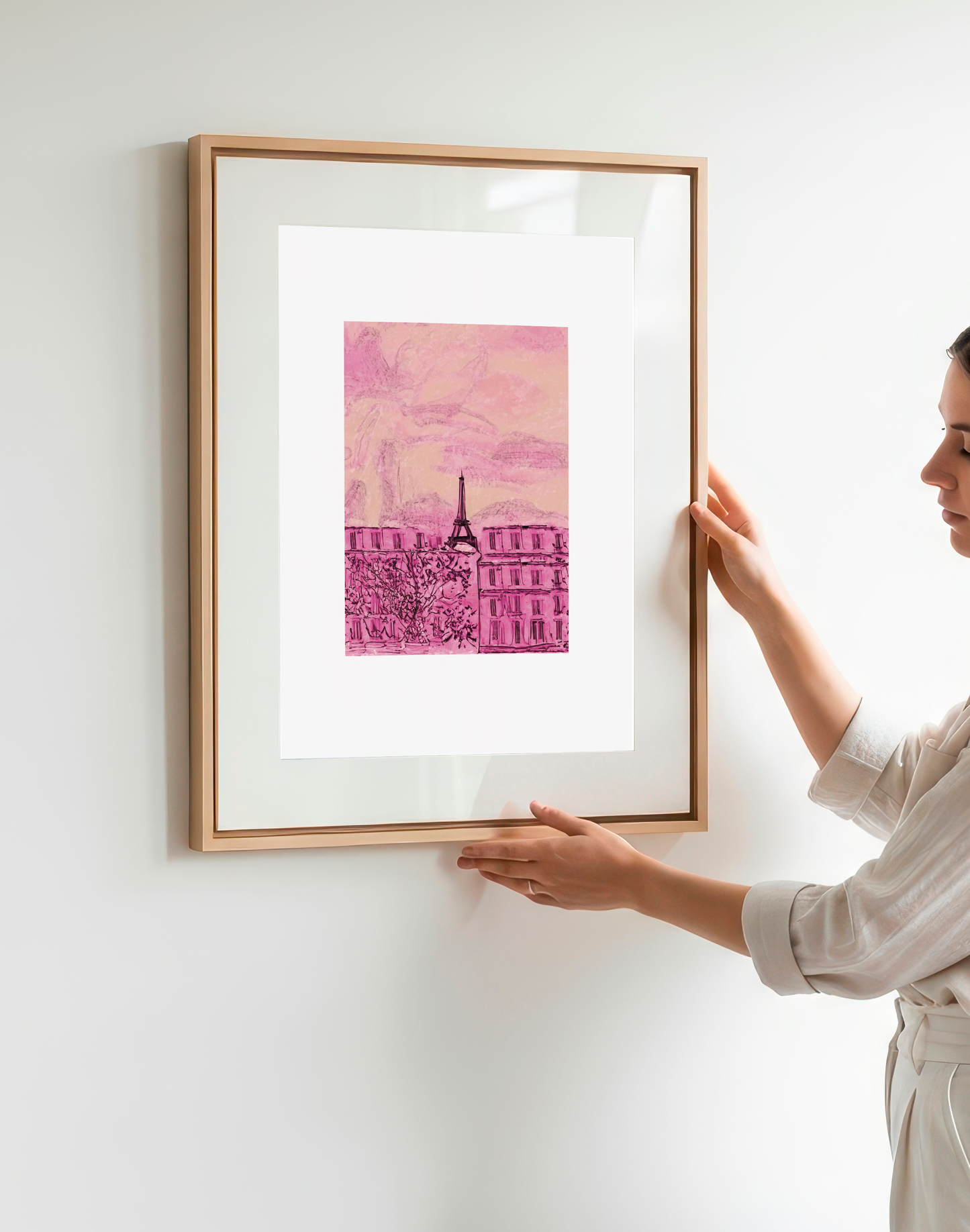 Pink Paris Print: Sketched Eiffel Tower Travel Poster