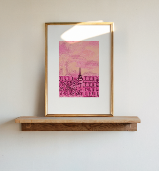 Pink Paris Print: Sketched Eiffel Tower Travel Poster