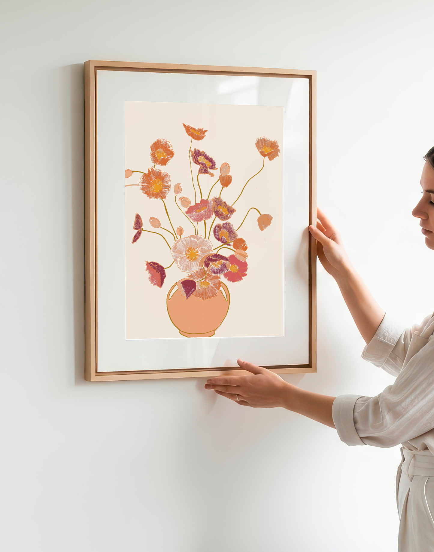 Poppies Art Print, Earthy Tones Floral Still Life