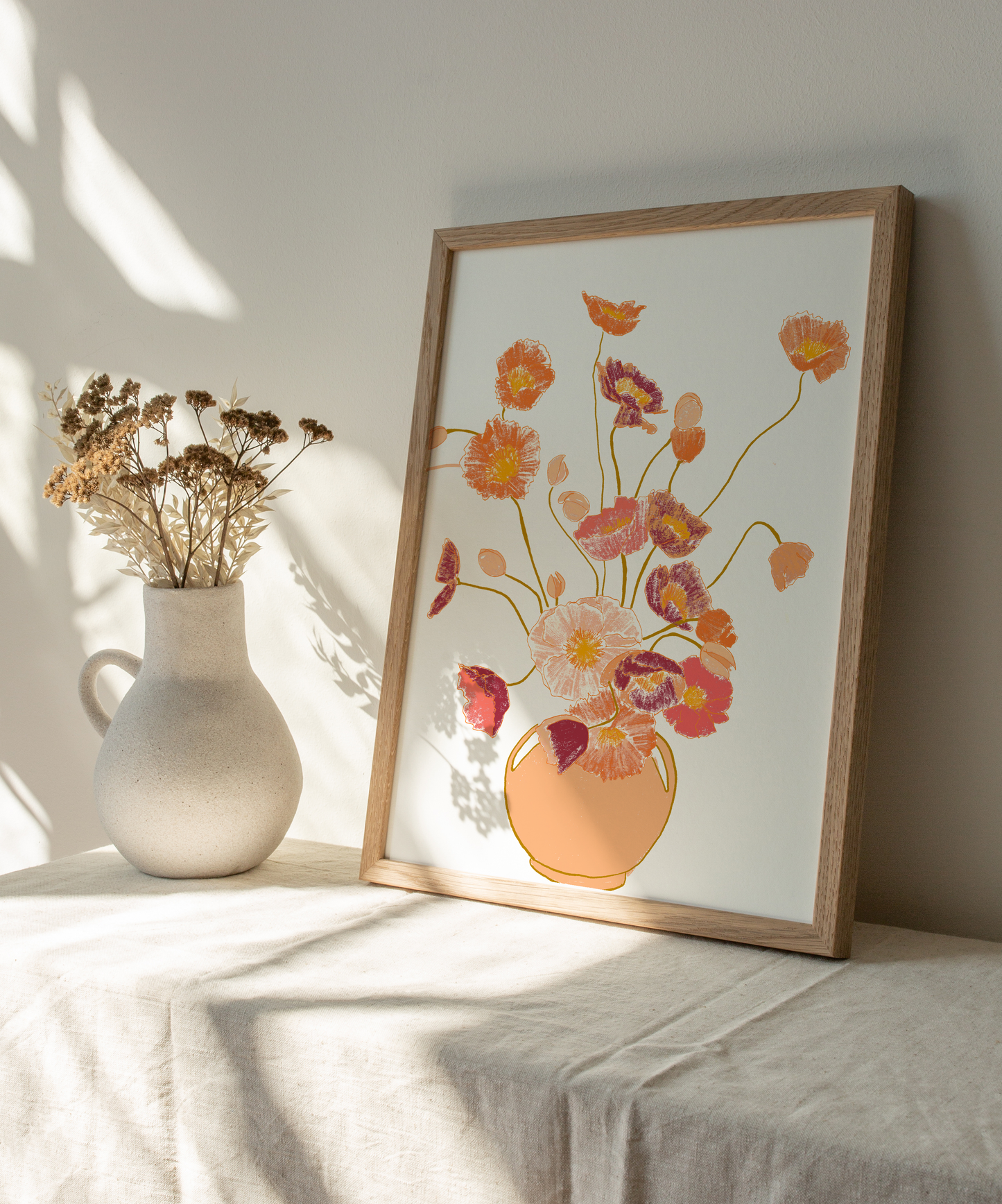 Poppies Art Print, Earthy Tones Floral Still Life