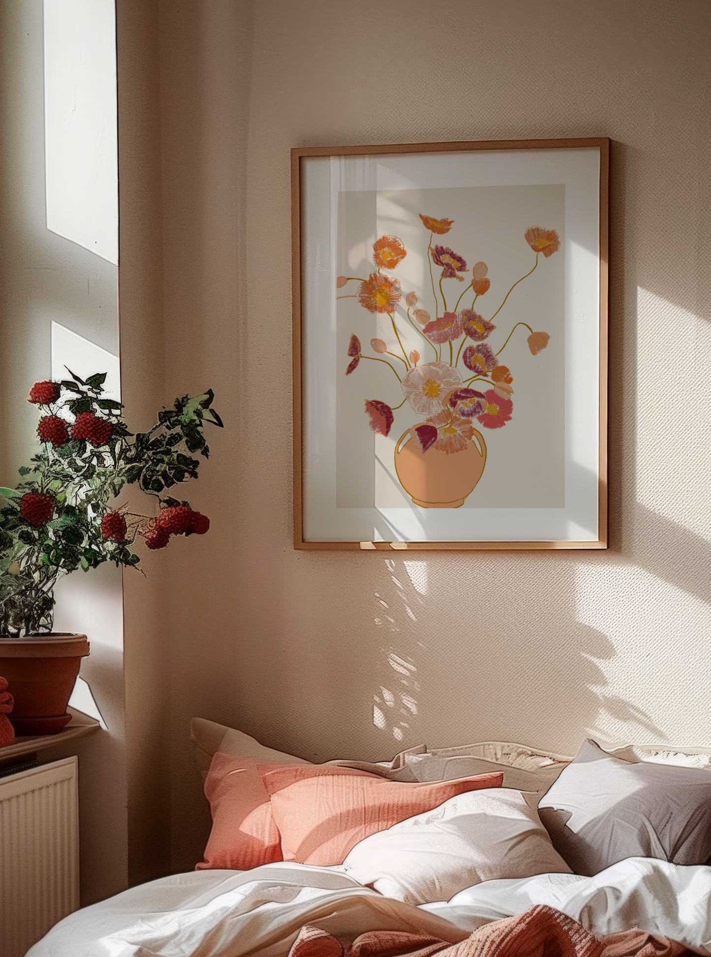 Poppies Art Print, Earthy Tones Floral Still Life
