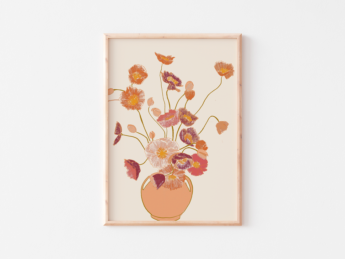 Poppies Art Print, Earthy Tones Floral Still Life