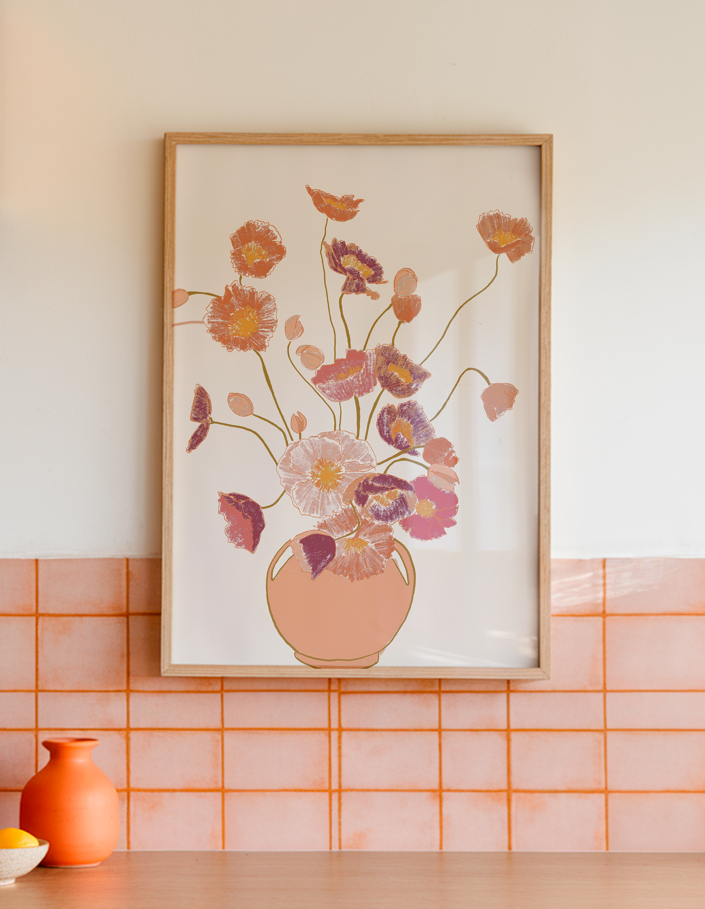 Poppies Art Print, Earthy Tones Floral Still Life