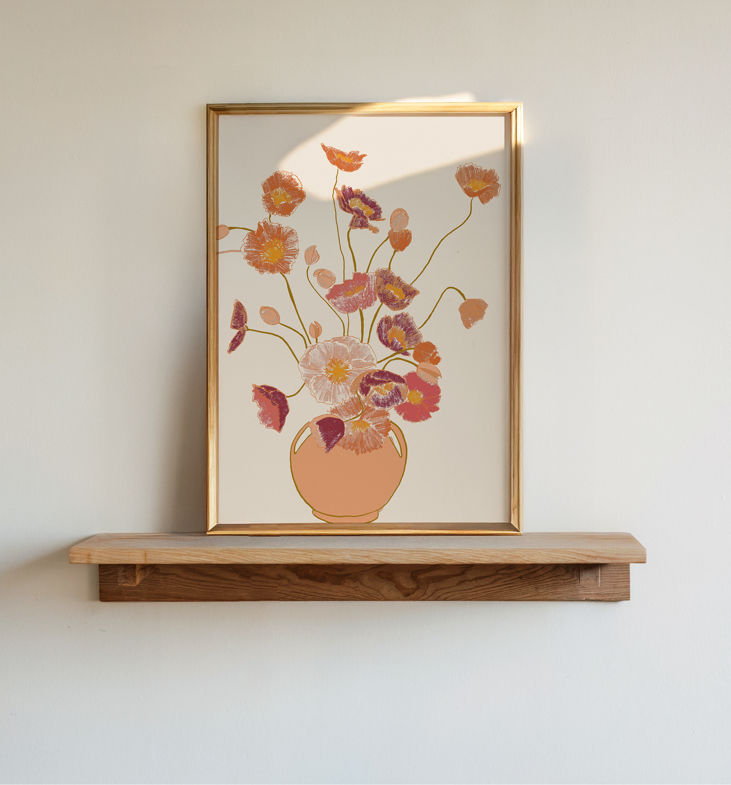 Poppies Art Print, Earthy Tones Floral Still Life