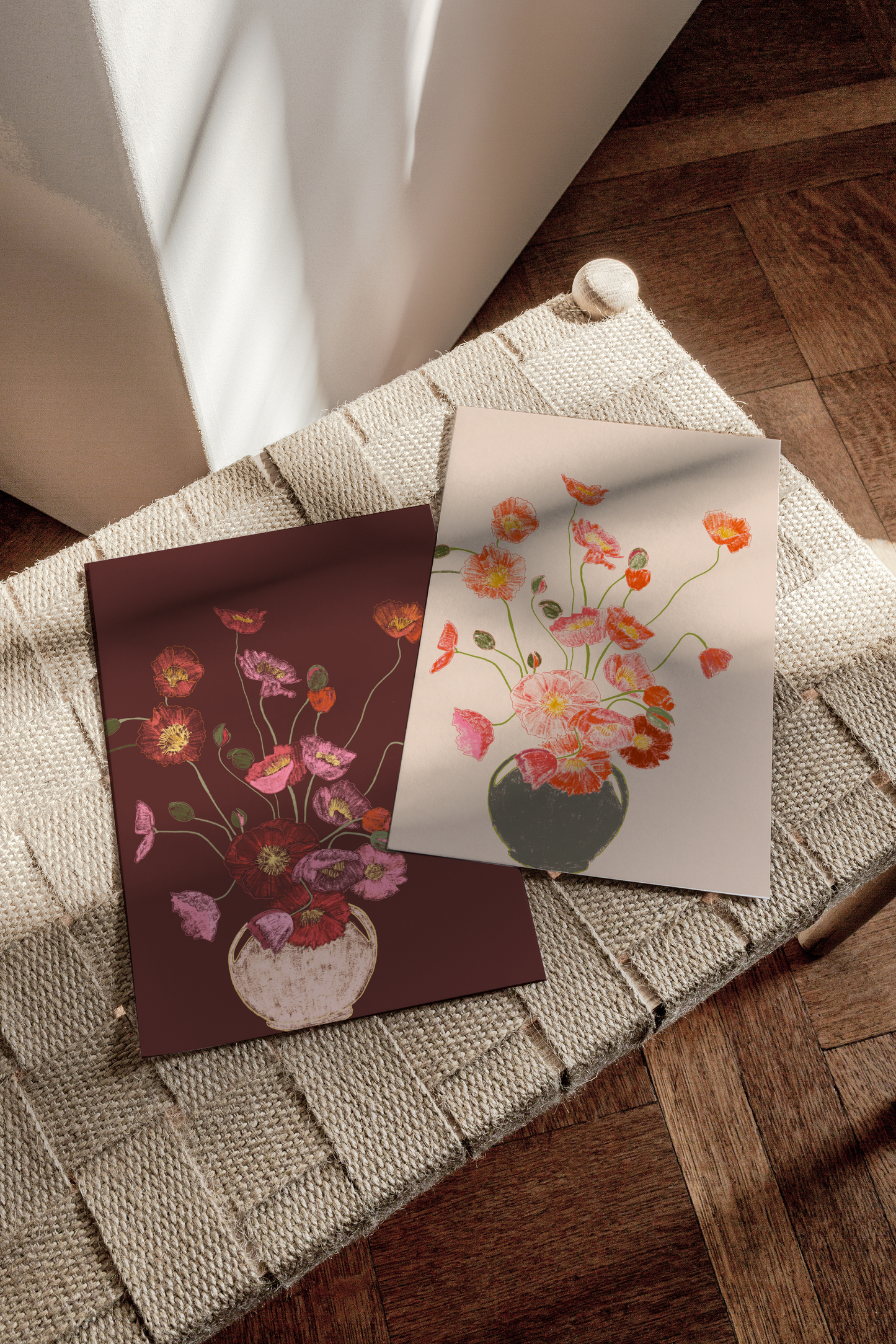 Pink Poppies in Vase Art Print, Floral Wall Art, Neutral Beige Pink Background, Botanical Still Life