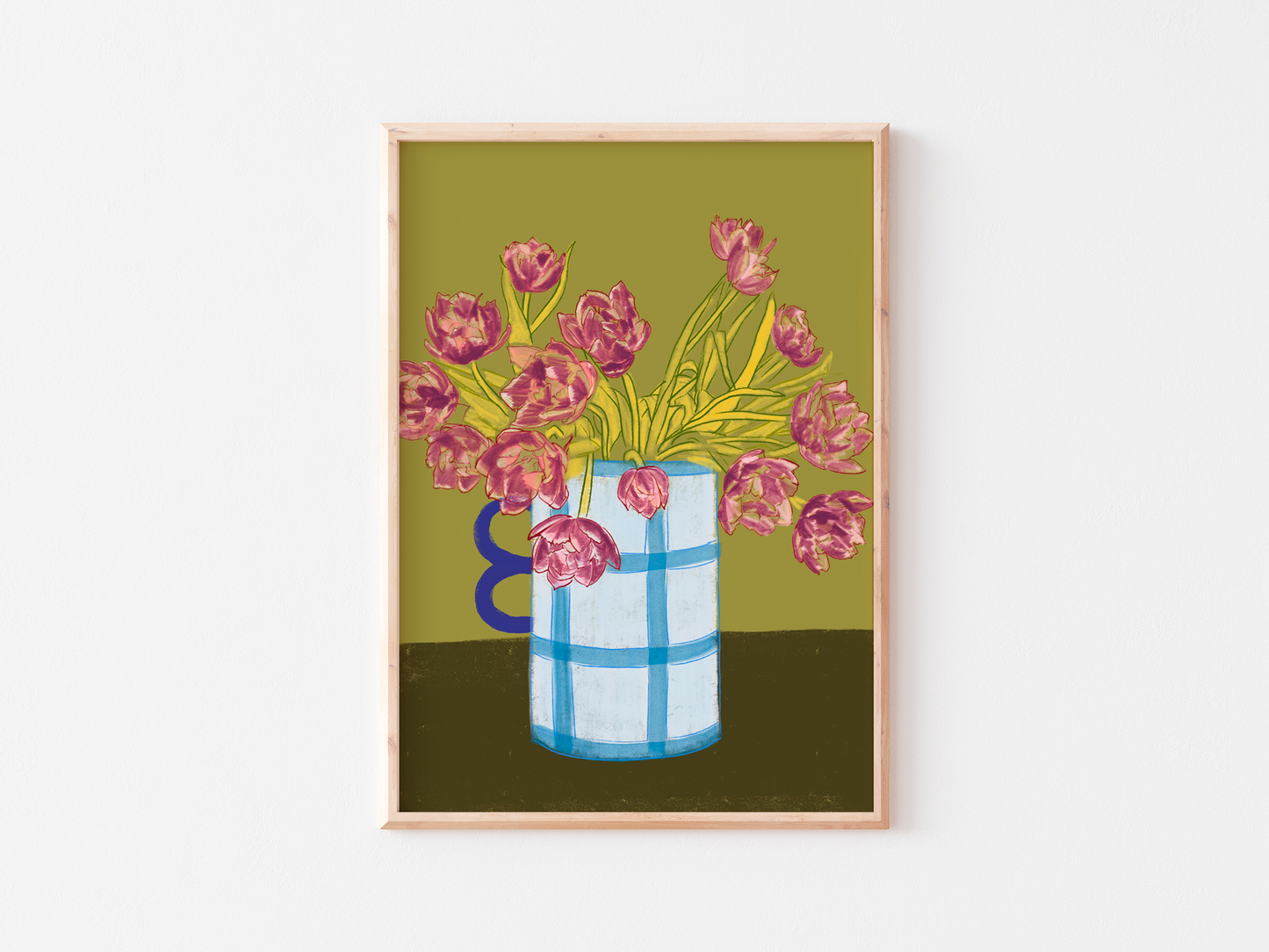 Purple Tulips in Blue Vase Art Print