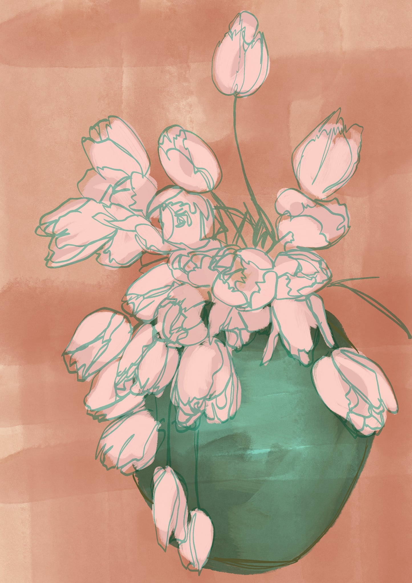 Pink Tulip Art Print, Floral Still Life Painting, Botanical Wall Decor, Flower Illustration