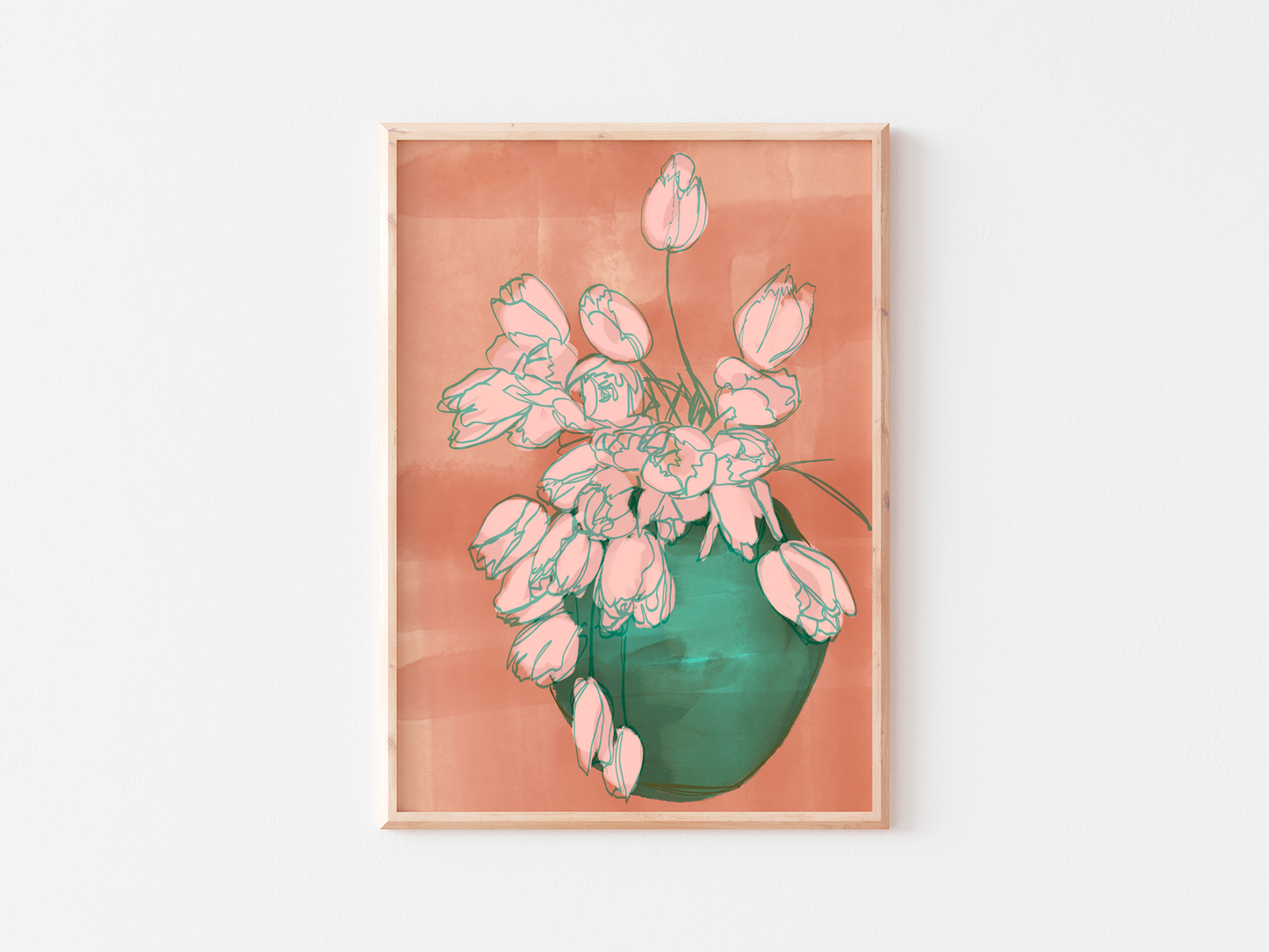 Pink Tulip Art Print, Floral Still Life Painting, Botanical Wall Decor, Flower Illustration