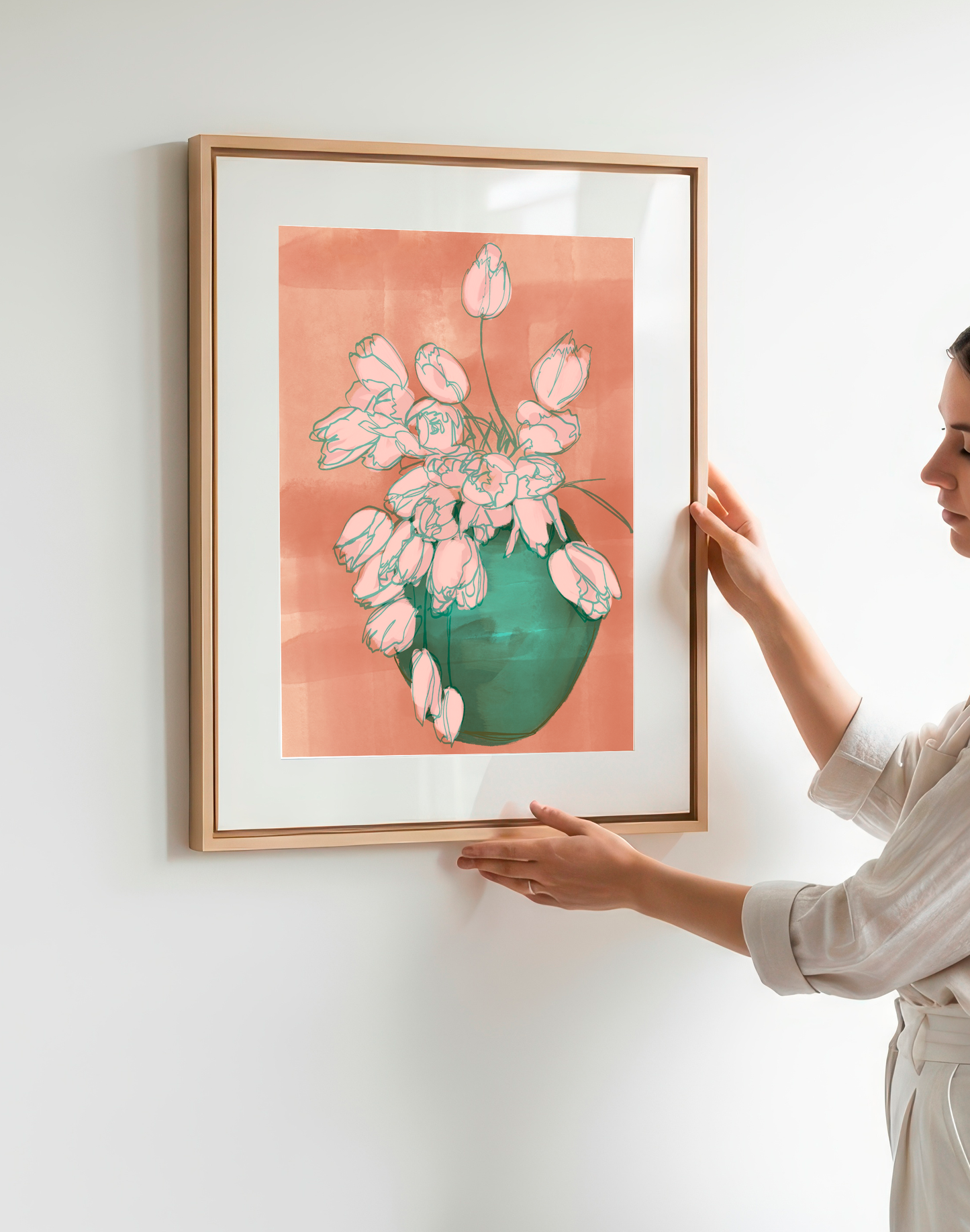 Pink Tulip Art Print, Floral Still Life Painting, Botanical Wall Decor, Flower Illustration