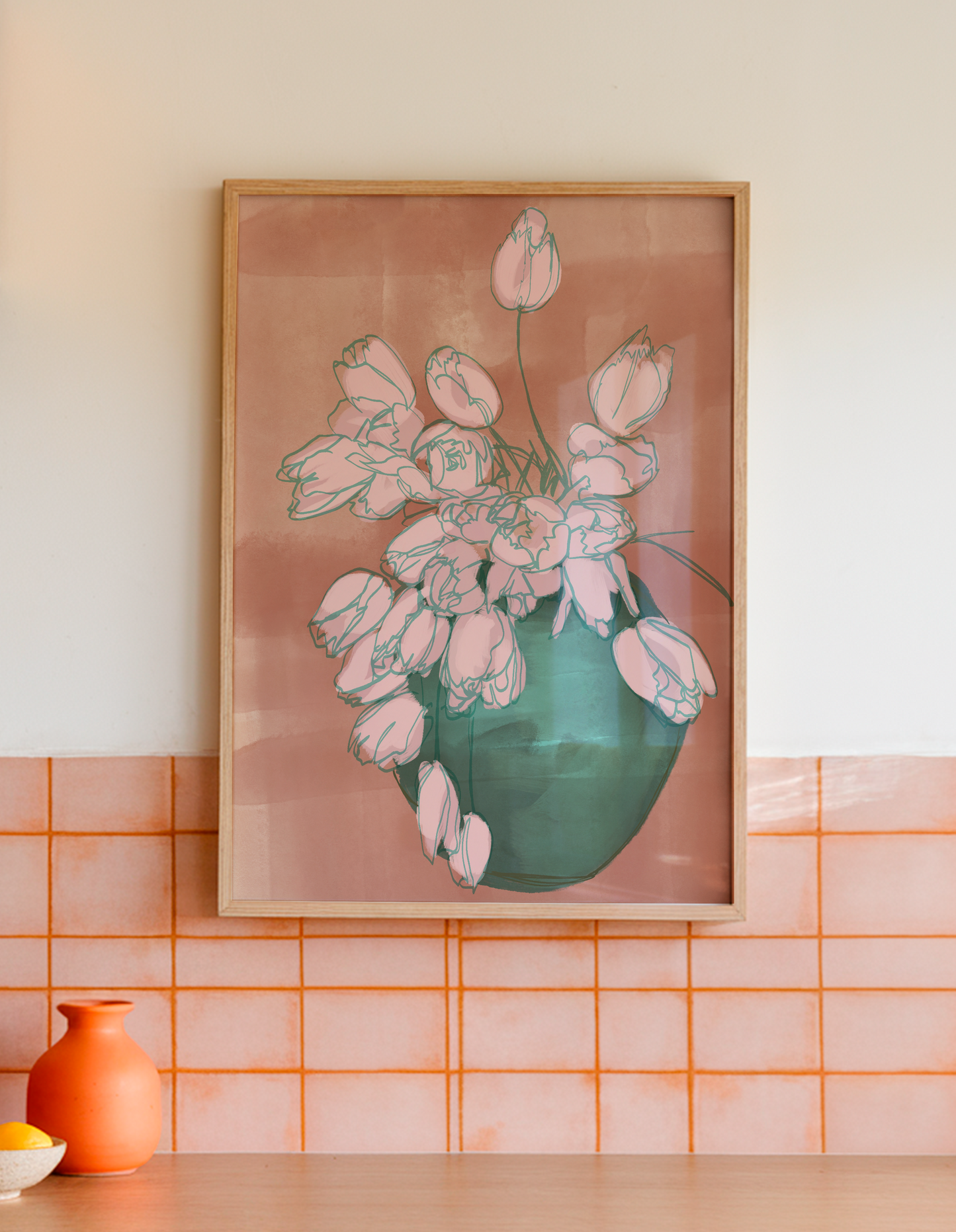 Pink Tulip Art Print, Floral Still Life Painting, Botanical Wall Decor, Flower Illustration
