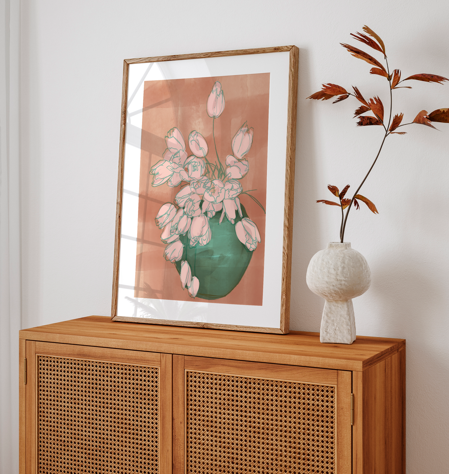 Pink Tulip Art Print, Floral Still Life Painting, Botanical Wall Decor, Flower Illustration