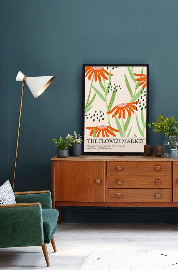 Retro Floral Print: Boho Flower Market Botanical Illustration