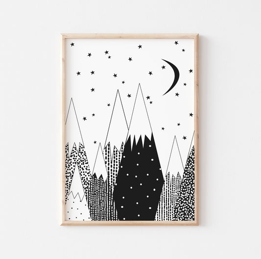 Minimalist Mountains Art Print: Monochrome Nursery Decor