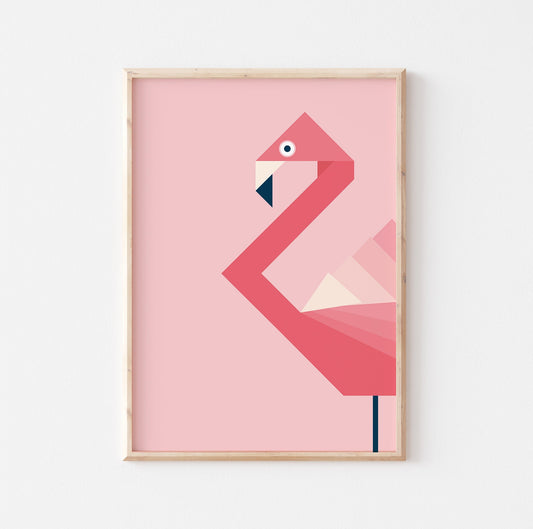 Pink Flamingo Art Print: Geometric Animal Nursery Decor